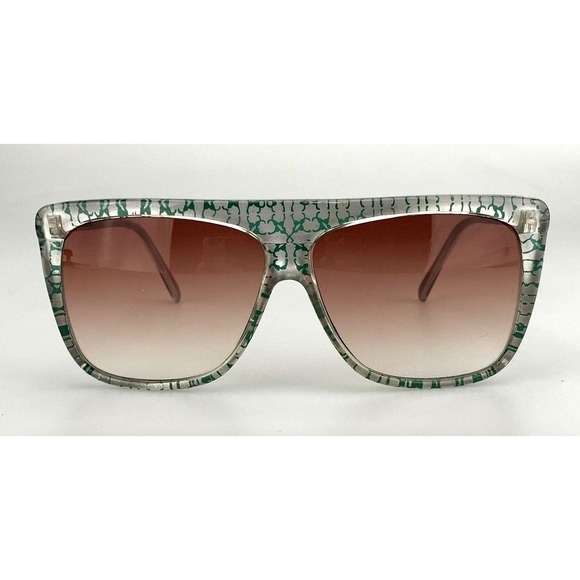 Vintage Cool-Ray Sunglasses Flat Top Shield Green Patterned Square Oversized - Picture 1 of 10